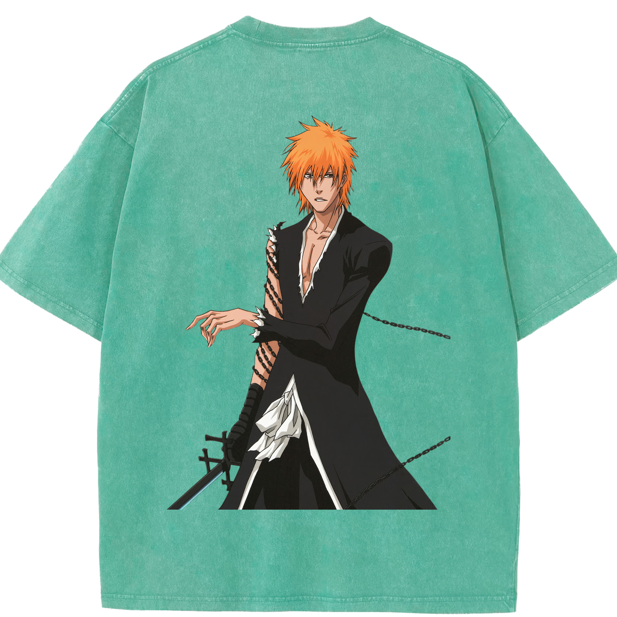（画像用） ブリーチ 黒崎一護（くろさき いちご）BLEACH Kurosaki Ichigo 綿100% ヴィンテージ風 半袖Tシャツ（背面プリント）